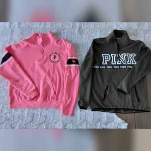 Pink Victoria's Secret 1/4 Zip Pink Olive Green Set Of 2 Sweatshirt X-small.